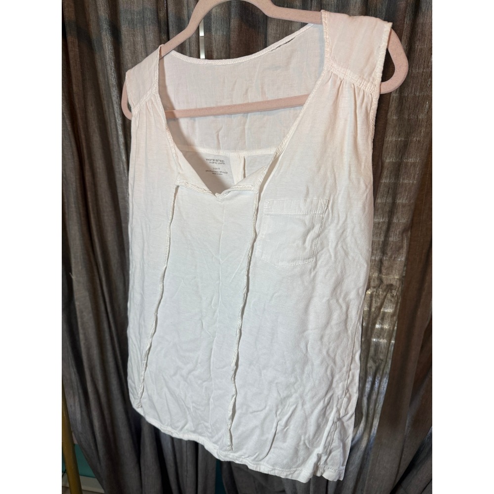 Workshop Andrea Jovine White Pima Cotton Modal Sleeveless Pocket Tank Top Size M